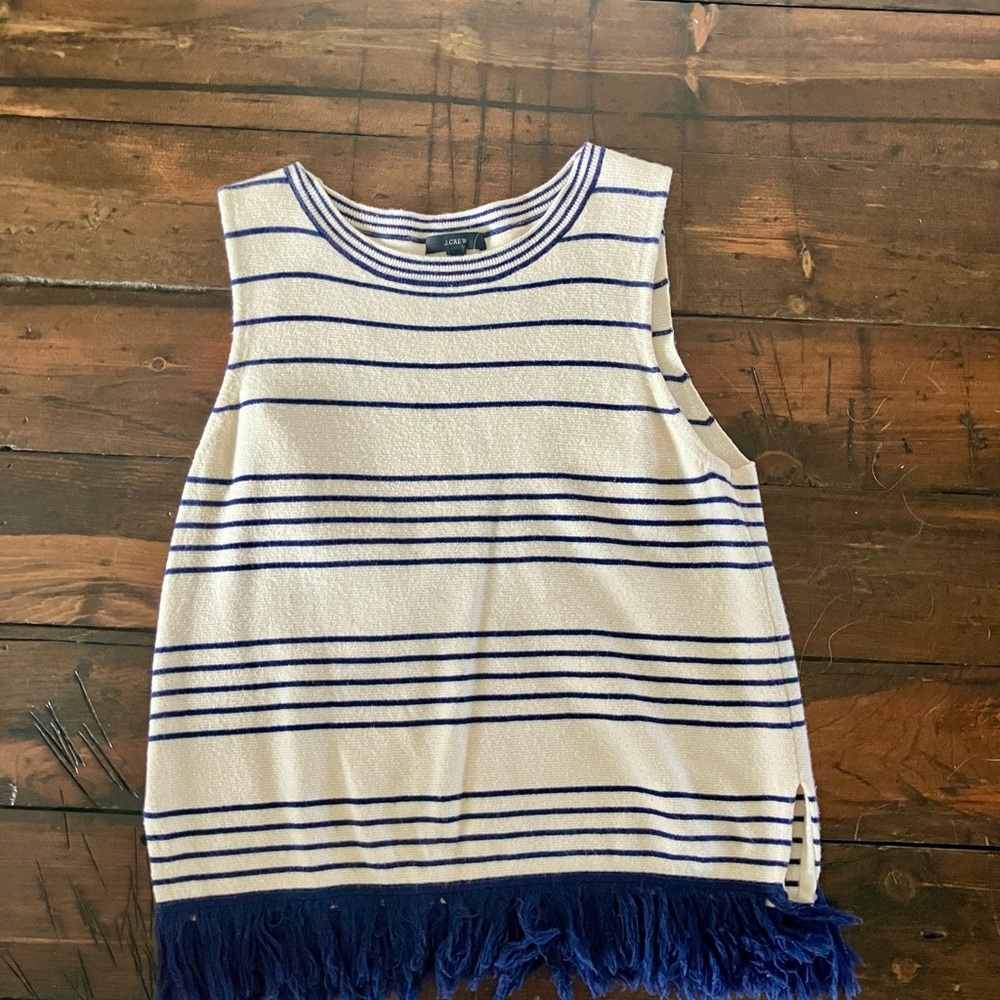 Sleeveless J. Crew sweater in navy stripes